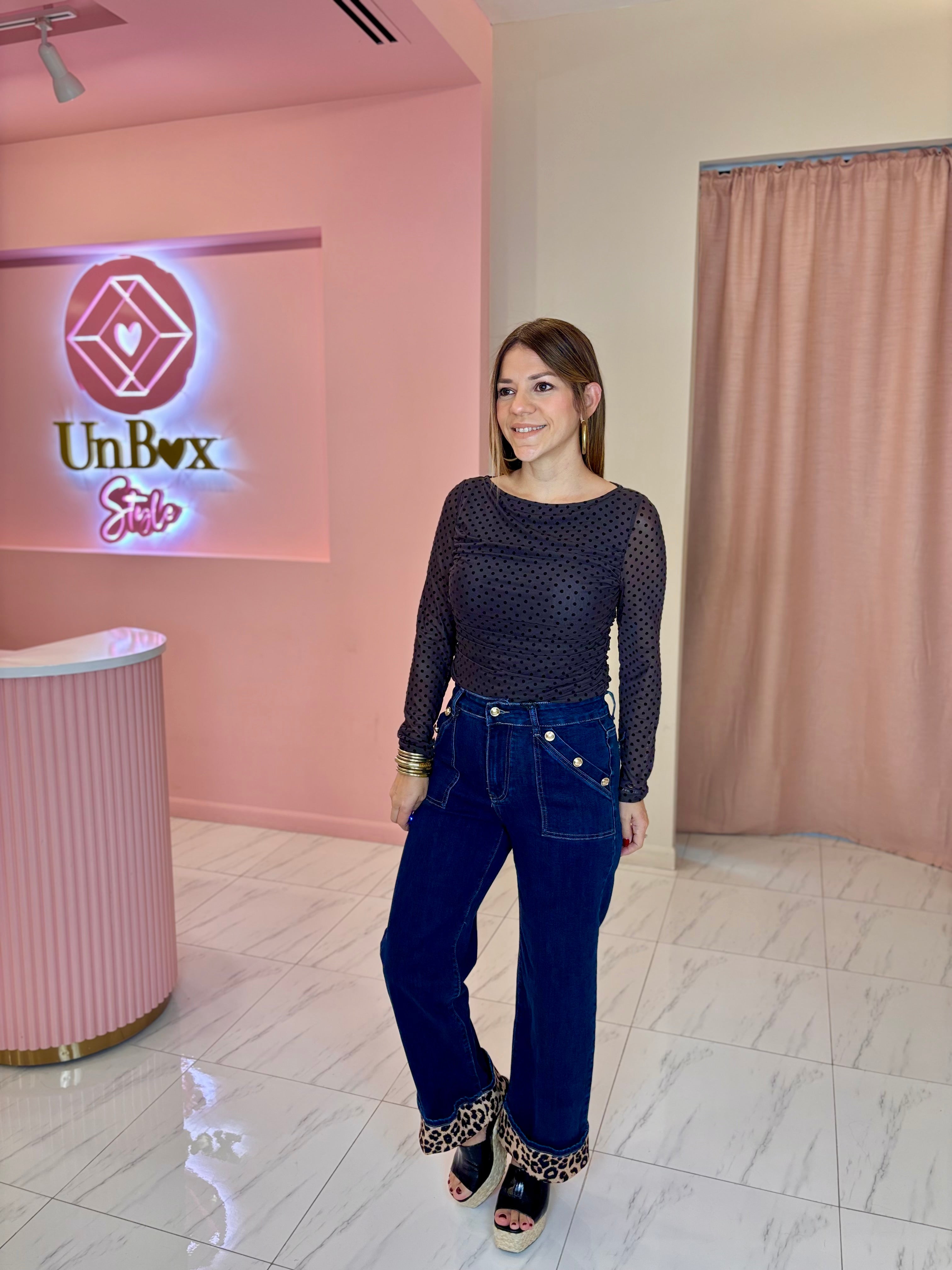 Uma Straight Jeans w/Leopard Detail