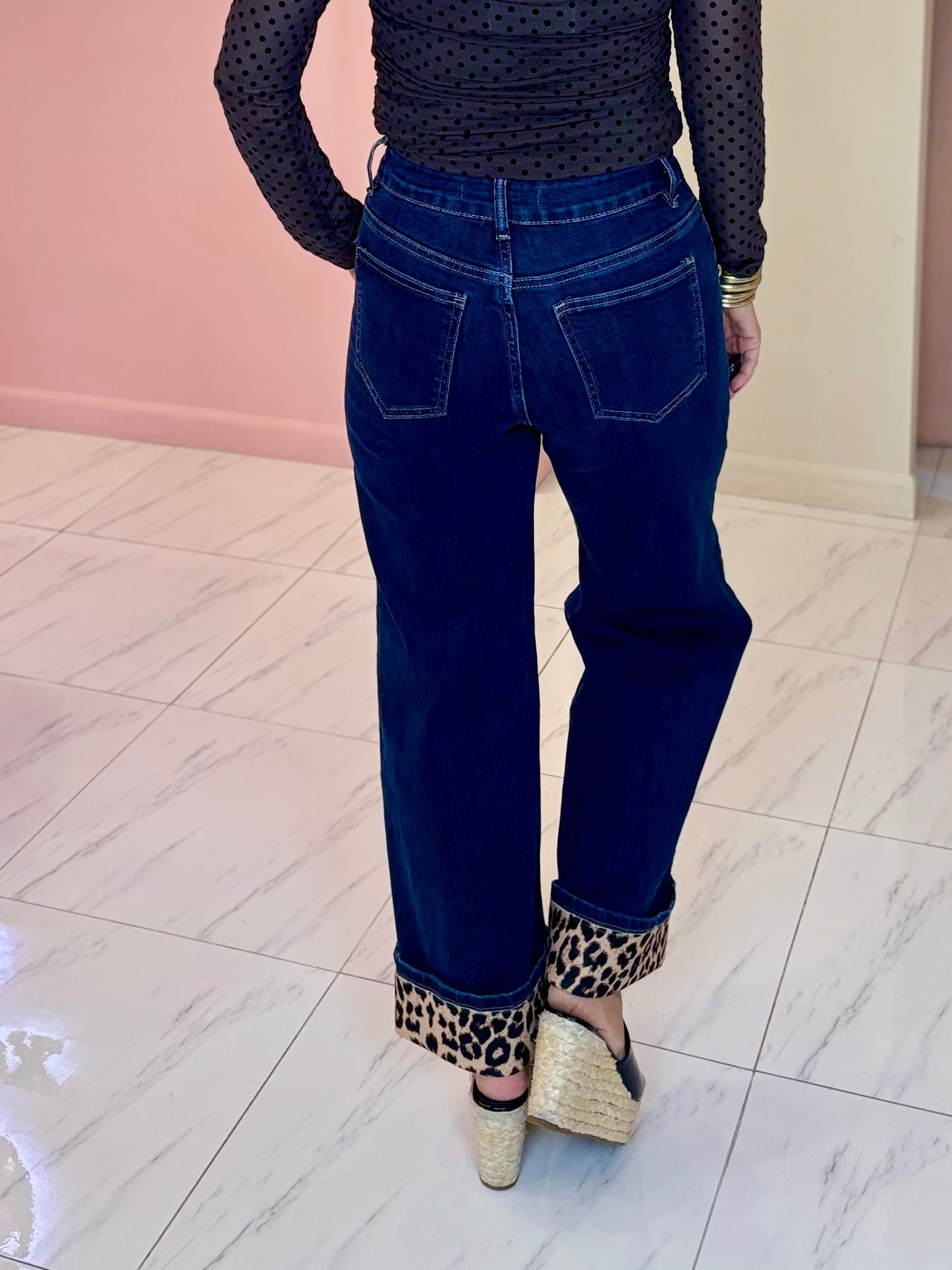 Uma Straight Jeans w/Leopard Detail