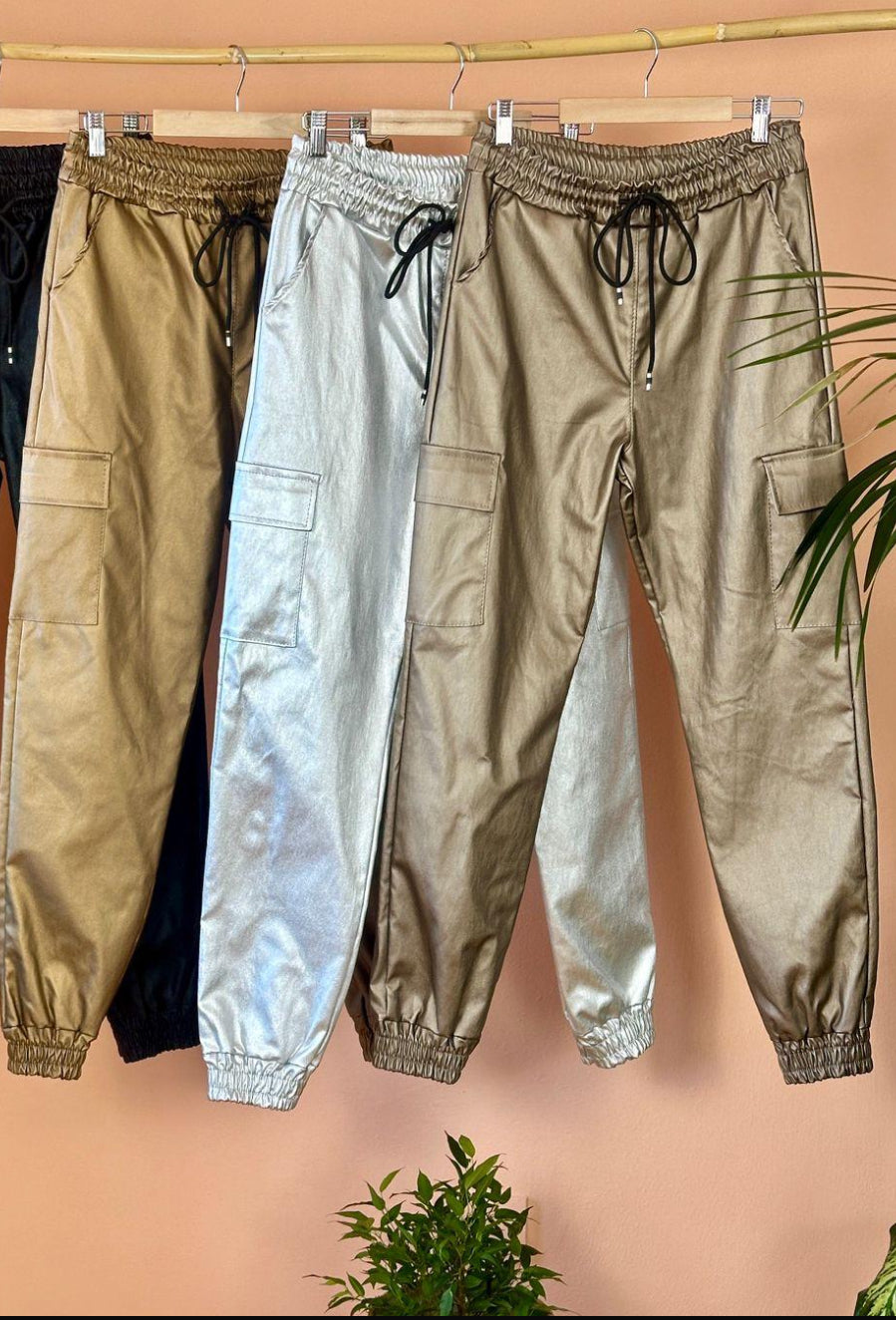 PU Metal Cargo Pants